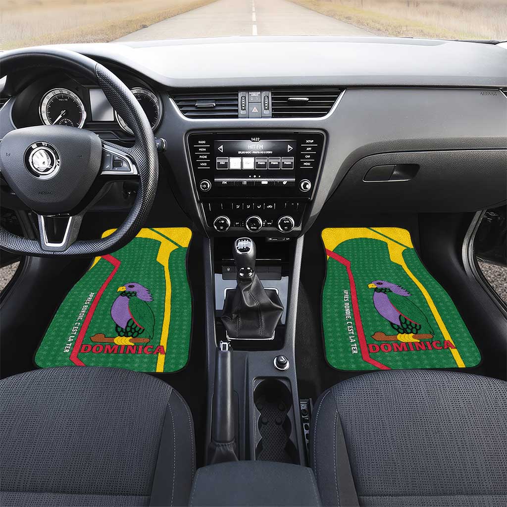 Dominica Flag Car Mats National Parrot and Stars Design with Motto Apres Bondie C’est La Ter - Wonder Print Shop
