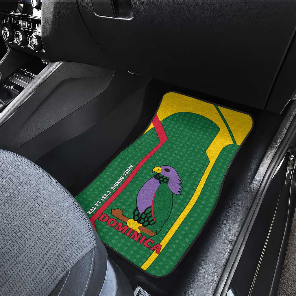 Dominica Flag Car Mats National Parrot and Stars Design with Motto Apres Bondie C’est La Ter - Wonder Print Shop