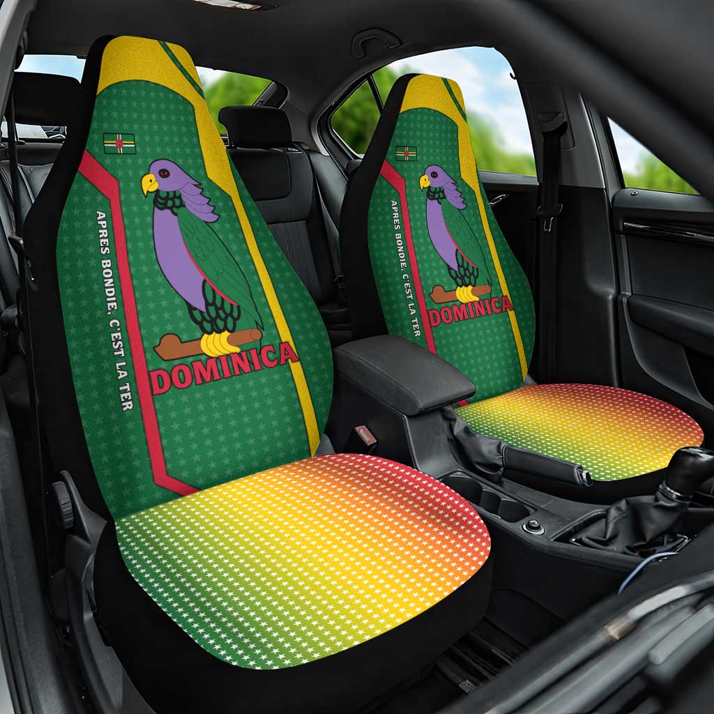 Dominica Flag Car Seat Cover National Parrot and Stars Design with Motto Apres Bondie C’est La Ter - Wonder Print Shop