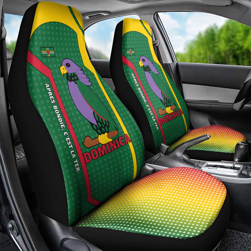 Dominica Flag Car Seat Cover National Parrot and Stars Design with Motto Apres Bondie C’est La Ter - Wonder Print Shop