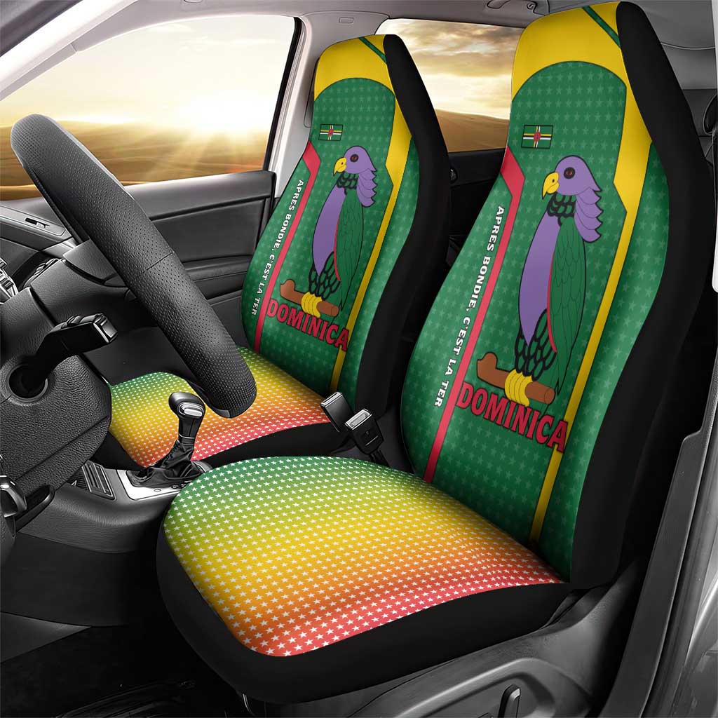 Dominica Flag Car Seat Cover National Parrot and Stars Design with Motto Apres Bondie C’est La Ter - Wonder Print Shop