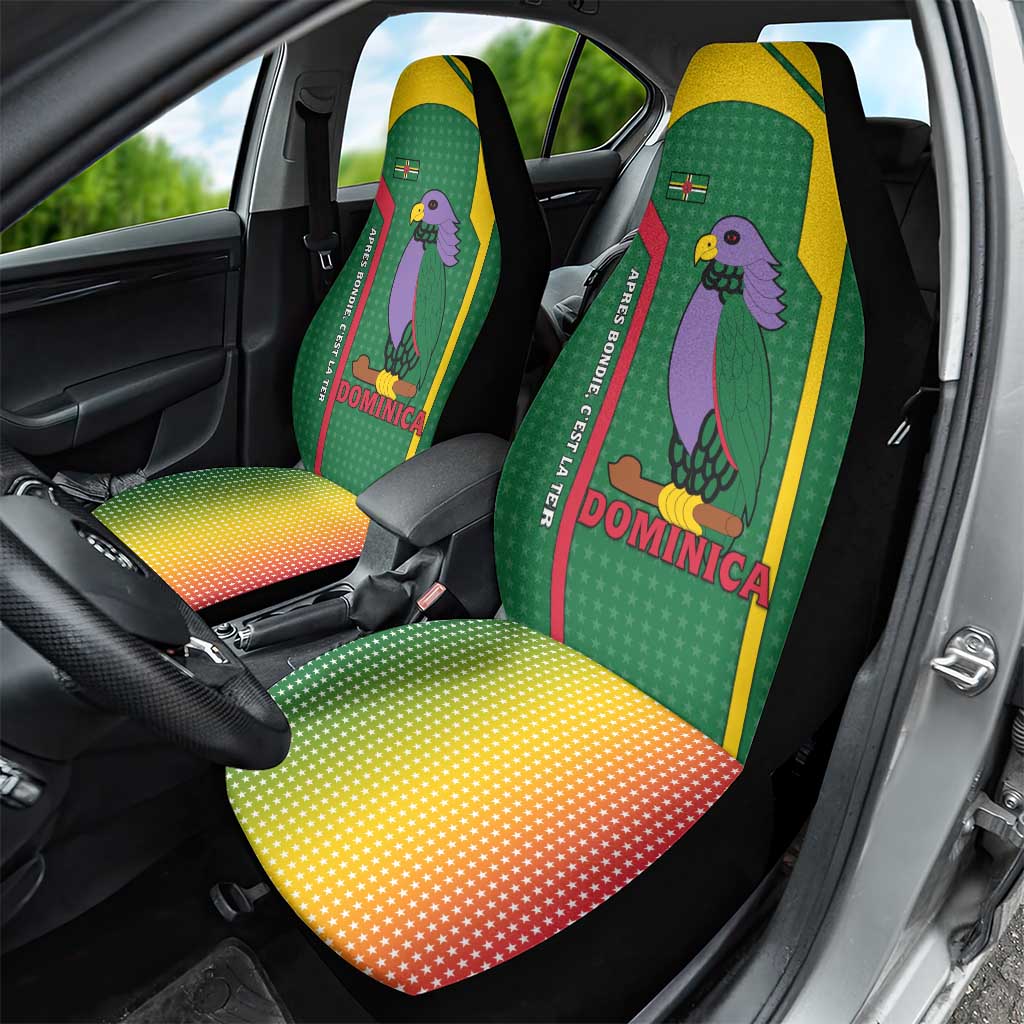 Dominica Flag Car Seat Cover National Parrot and Stars Design with Motto Apres Bondie C’est La Ter - Wonder Print Shop