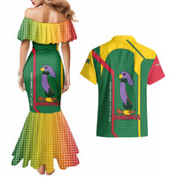 Dominica Flag Couples Matching Mermaid Dress and Hawaiian Shirt National Parrot and Stars Design with Motto Apres Bondie C’est La Ter - Wonder Print Shop