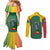Dominica Flag Couples Matching Mermaid Dress and Long Sleeve Button Shirt National Parrot and Stars Design with Motto Apres Bondie C’est La Ter - Wonder Print Shop