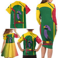 Dominica Flag Family Matching Long Sleeve Bodycon Dress and Hawaiian Shirt National Parrot and Stars Design with Motto Apres Bondie C’est La Ter - Wonder Print Shop