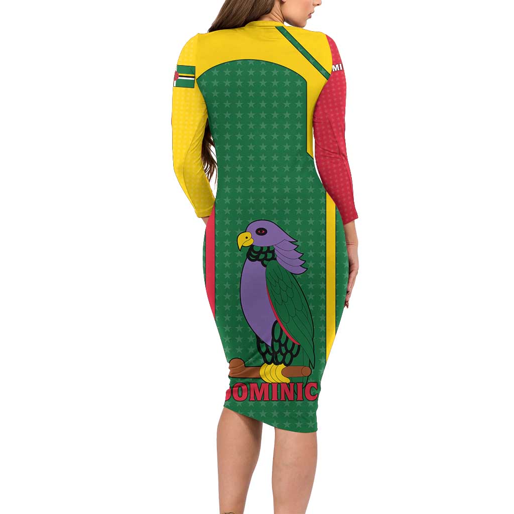 Dominica Flag Family Matching Long Sleeve Bodycon Dress and Hawaiian Shirt National Parrot and Stars Design with Motto Apres Bondie C’est La Ter - Wonder Print Shop