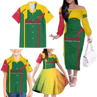 Dominica Flag Family Matching Off The Shoulder Long Sleeve Dress and Hawaiian Shirt National Parrot and Stars Design with Motto Apres Bondie C’est La Ter - Wonder Print Shop