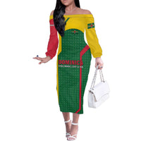 Dominica Flag Family Matching Off The Shoulder Long Sleeve Dress and Hawaiian Shirt National Parrot and Stars Design with Motto Apres Bondie C’est La Ter - Wonder Print Shop