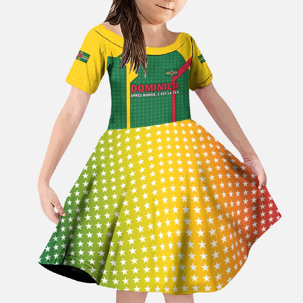 Dominica Flag Family Matching Off Shoulder Maxi Dress and Hawaiian Shirt National Parrot and Stars Design with Motto Apres Bondie C’est La Ter - Wonder Print Shop