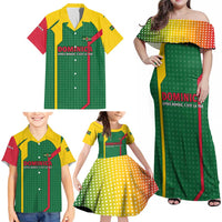 Dominica Flag Family Matching Off Shoulder Maxi Dress and Hawaiian Shirt National Parrot and Stars Design with Motto Apres Bondie C’est La Ter - Wonder Print Shop