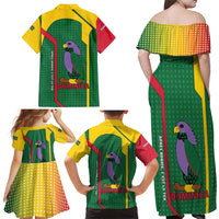 Dominica Flag Family Matching Off Shoulder Maxi Dress and Hawaiian Shirt National Parrot and Stars Design with Motto Apres Bondie C’est La Ter - Wonder Print Shop
