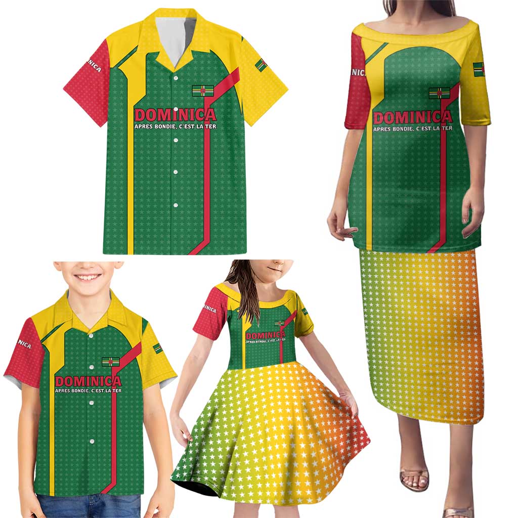 Dominica Flag Family Matching Puletasi and Hawaiian Shirt National Parrot and Stars Design with Motto Apres Bondie C’est La Ter - Wonder Print Shop