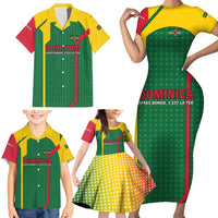 Dominica Flag Family Matching Short Sleeve Bodycon Dress and Hawaiian Shirt National Parrot and Stars Design with Motto Apres Bondie C’est La Ter - Wonder Print Shop