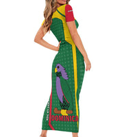 Dominica Flag Family Matching Short Sleeve Bodycon Dress and Hawaiian Shirt National Parrot and Stars Design with Motto Apres Bondie C’est La Ter - Wonder Print Shop