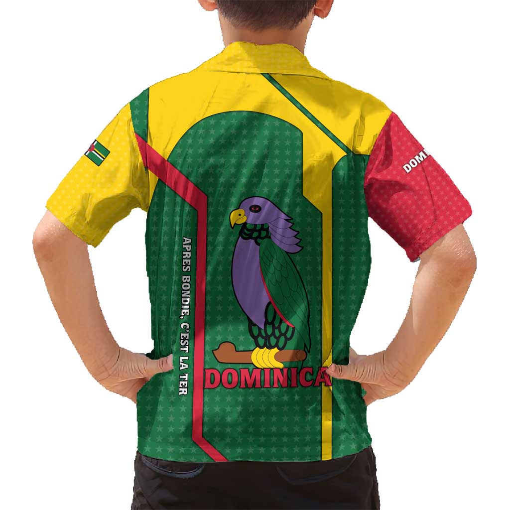 Dominica Flag Family Matching Tank Maxi Dress and Hawaiian Shirt National Parrot and Stars Design with Motto Apres Bondie C’est La Ter - Wonder Print Shop