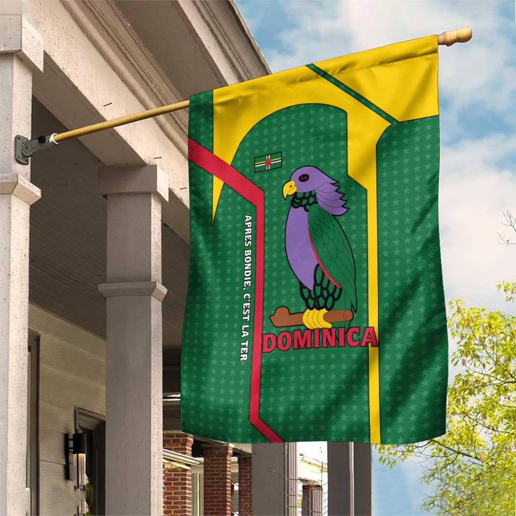 Dominica Flag Garden Flag National Parrot and Stars Design with Motto Apres Bondie C’est La Ter - Wonder Print Shop