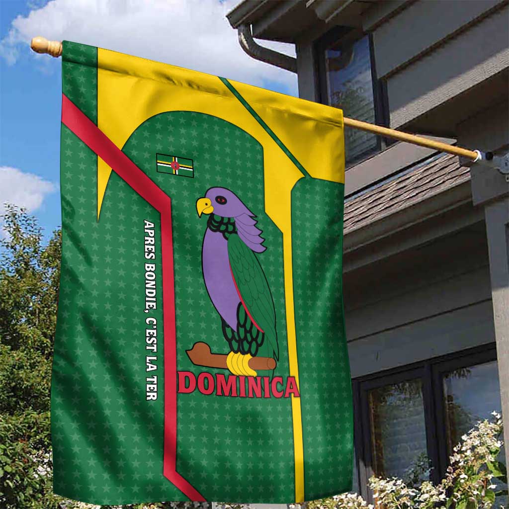 Dominica Flag Garden Flag National Parrot and Stars Design with Motto Apres Bondie C’est La Ter - Wonder Print Shop