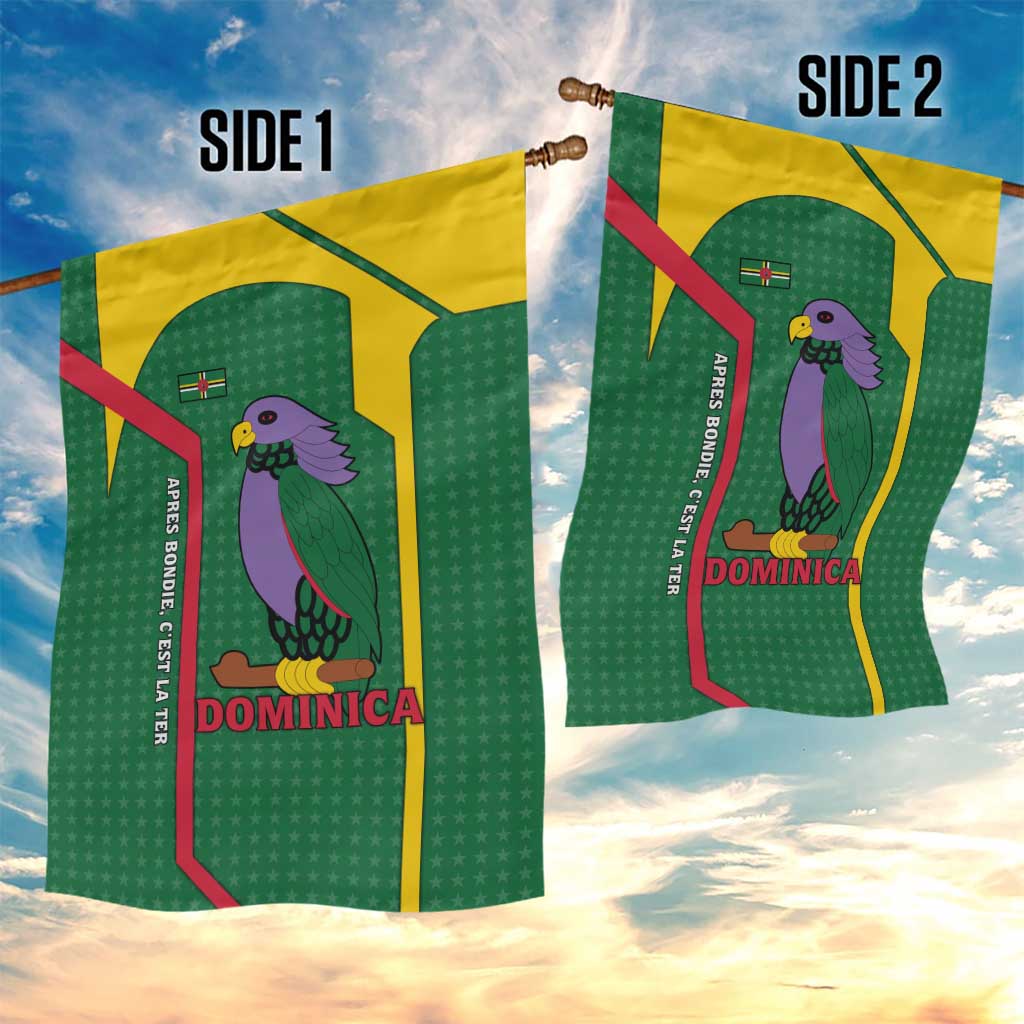 Dominica Flag Garden Flag National Parrot and Stars Design with Motto Apres Bondie C’est La Ter - Wonder Print Shop