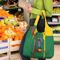 Dominica Flag Grocery Bag National Parrot and Stars Design with Motto Apres Bondie C’est La Ter - Wonder Print Shop