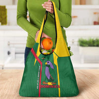 Dominica Flag Grocery Bag National Parrot and Stars Design with Motto Apres Bondie C’est La Ter - Wonder Print Shop