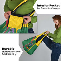 Dominica Flag Grocery Bag National Parrot and Stars Design with Motto Apres Bondie C’est La Ter - Wonder Print Shop