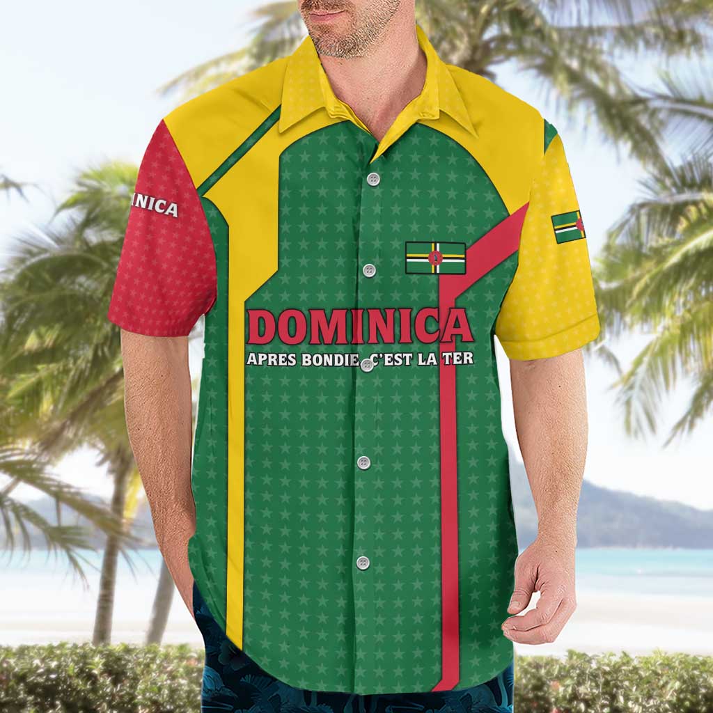 Dominica Flag Hawaiian Shirt National Parrot and Stars Design with Motto Apres Bondie C’est La Ter - Wonder Print Shop