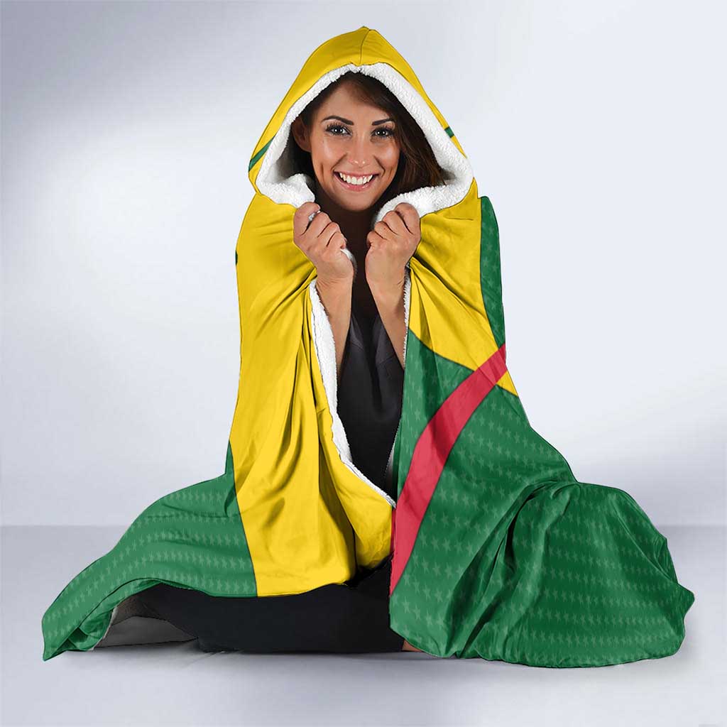 Dominica Flag Hooded Blanket National Parrot and Stars Design with Motto Apres Bondie C’est La Ter - Wonder Print Shop