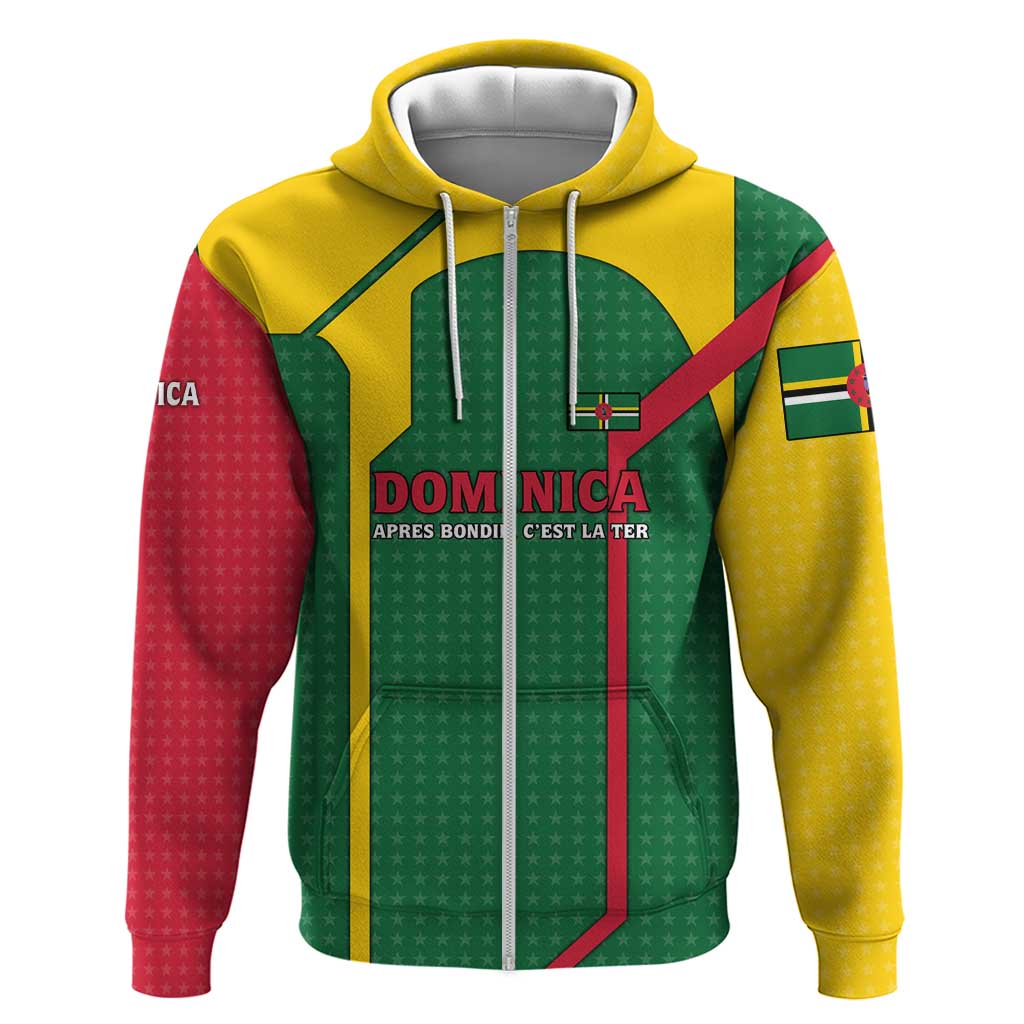 Dominica Flag Hoodie National Parrot and Stars Design with Motto Apres Bondie C’est La Ter - Wonder Print Shop