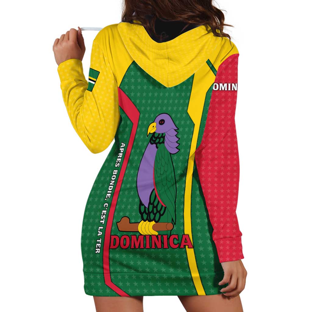 Dominica Flag Hoodie Dress National Parrot and Stars Design with Motto Apres Bondie C’est La Ter - Wonder Print Shop