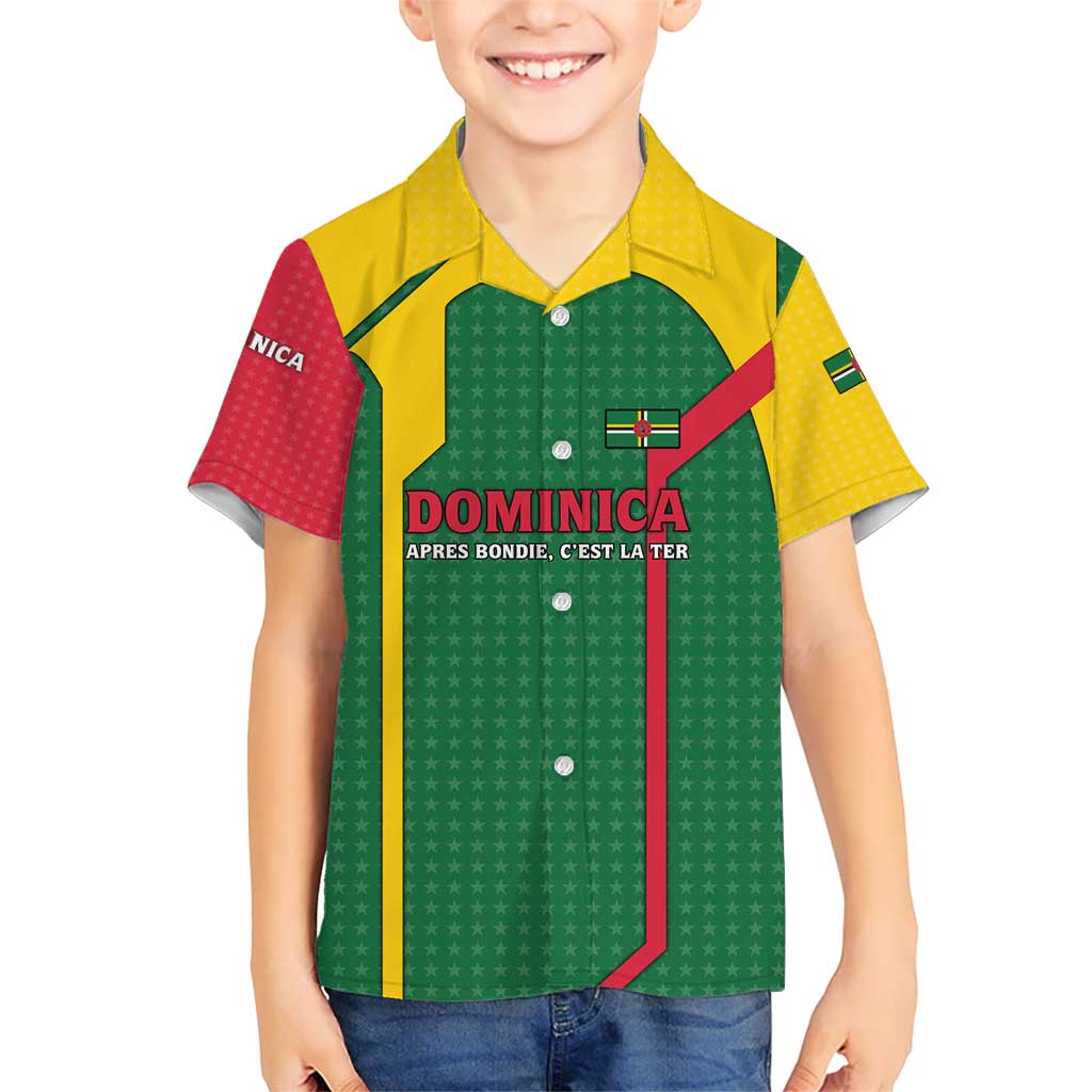 Dominica Flag Kid Hawaiian Shirt National Parrot and Stars Design with Motto Apres Bondie C’est La Ter - Wonder Print Shop