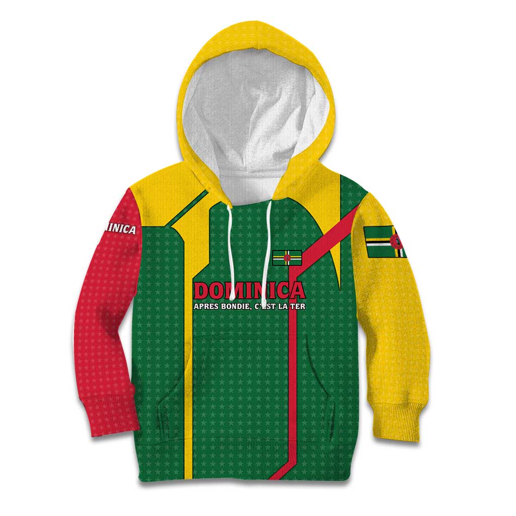 Dominica Flag Kid Hoodie National Parrot and Stars Design with Motto Apres Bondie C’est La Ter - Wonder Print Shop
