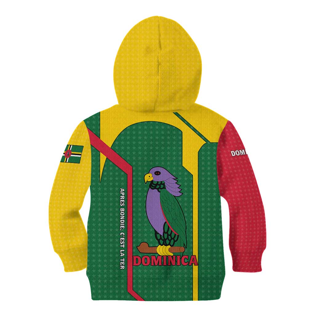 Dominica Flag Kid Hoodie National Parrot and Stars Design with Motto Apres Bondie C’est La Ter - Wonder Print Shop