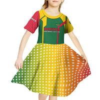 Dominica Flag Kid Short Sleeve Dress National Parrot and Stars Design with Motto Apres Bondie C’est La Ter - Wonder Print Shop