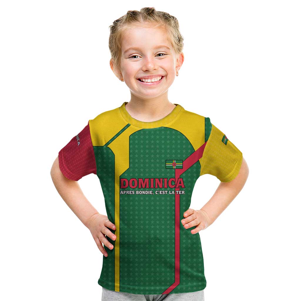 Dominica Flag Kid T Shirt National Parrot and Stars Design with Motto Apres Bondie C’est La Ter - Wonder Print Shop