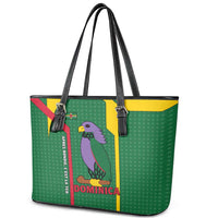 Dominica Flag Leather Tote Bag National Parrot and Stars Design with Motto Apres Bondie C’est La Ter - Wonder Print Shop