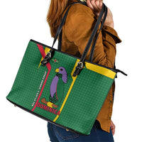 Dominica Flag Leather Tote Bag National Parrot and Stars Design with Motto Apres Bondie C’est La Ter - Wonder Print Shop