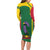 Dominica Flag Long Sleeve Bodycon Dress National Parrot and Stars Design with Motto Apres Bondie C’est La Ter - Wonder Print Shop