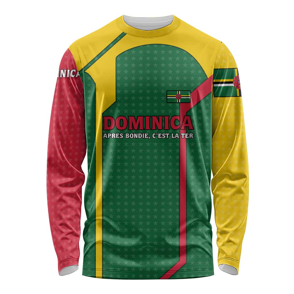 Dominica Flag Long Sleeve Shirt National Parrot and Stars Design with Motto Apres Bondie C’est La Ter - Wonder Print Shop