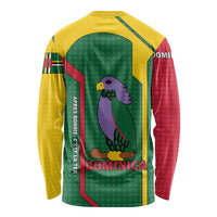 Dominica Flag Long Sleeve Shirt National Parrot and Stars Design with Motto Apres Bondie C’est La Ter - Wonder Print Shop
