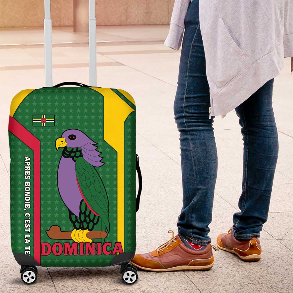 Dominica Flag Luggage Cover National Parrot and Stars Design with Motto Apres Bondie C’est La Ter - Wonder Print Shop