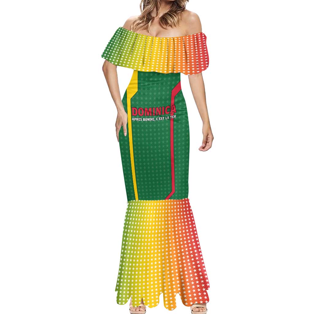 Dominica Flag Mermaid Dress National Parrot and Stars Design with Motto Apres Bondie C’est La Ter - Wonder Print Shop