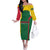 Dominica Flag Off The Shoulder Long Sleeve Dress National Parrot and Stars Design with Motto Apres Bondie C’est La Ter - Wonder Print Shop