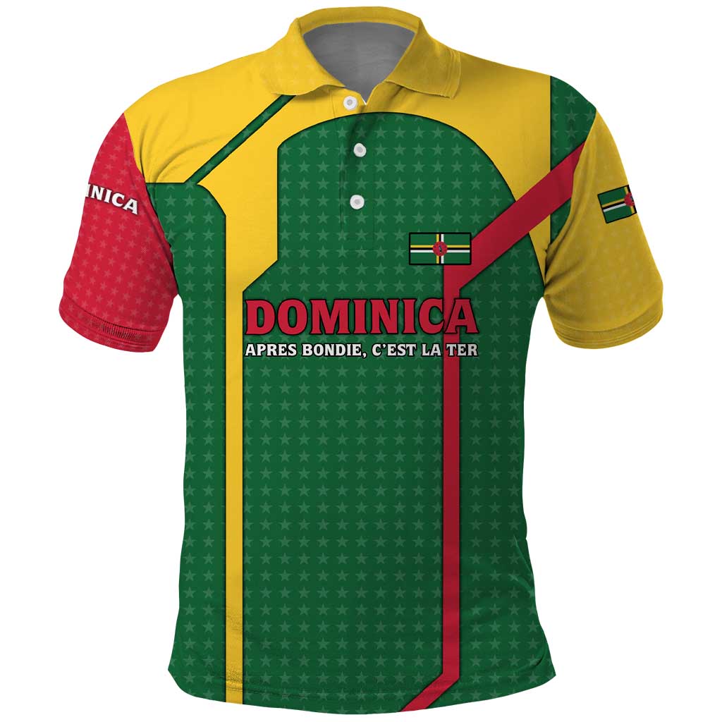 Dominica Flag Polo Shirt National Parrot and Stars Design with Motto Apres Bondie C’est La Ter - Wonder Print Shop