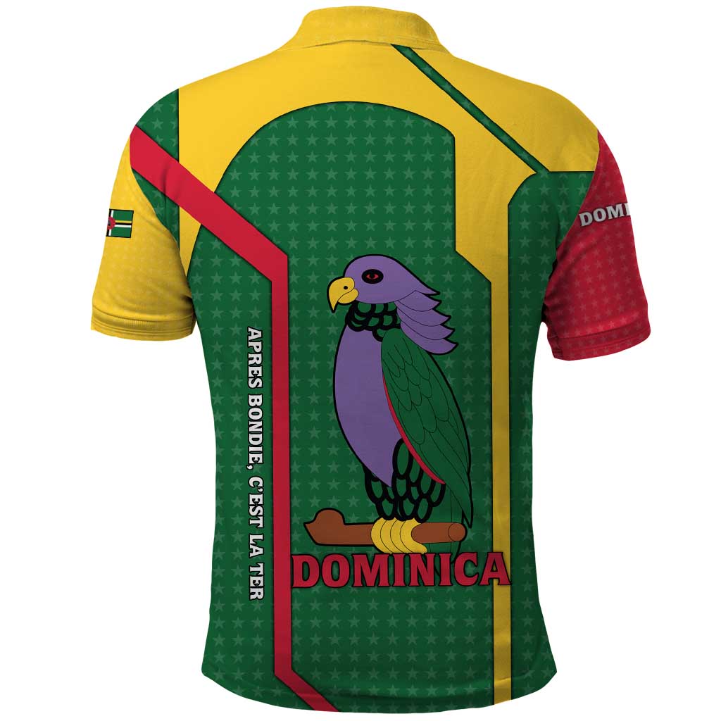Dominica Flag Polo Shirt National Parrot and Stars Design with Motto Apres Bondie C’est La Ter - Wonder Print Shop