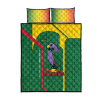 Dominica Flag Quilt Bed Set National Parrot and Stars Design with Motto Apres Bondie C’est La Ter - Wonder Print Shop