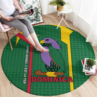 Dominica Flag Round Carpet National Parrot and Stars Design with Motto Apres Bondie C’est La Ter - Wonder Print Shop