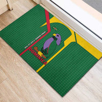 Dominica Flag Rubber Doormat National Parrot and Stars Design with Motto Apres Bondie C’est La Ter - Wonder Print Shop