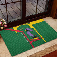 Dominica Flag Rubber Doormat National Parrot and Stars Design with Motto Apres Bondie C’est La Ter - Wonder Print Shop