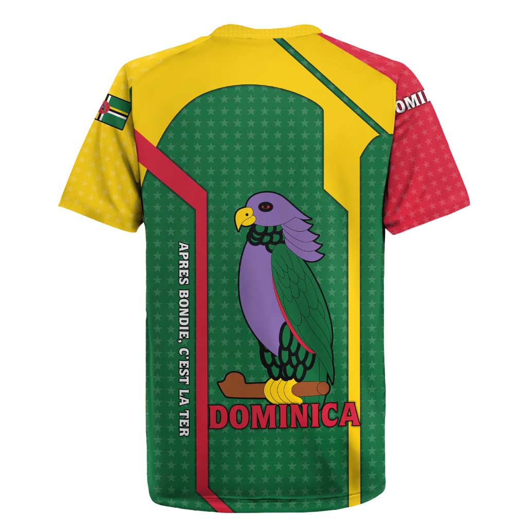 Dominica Flag Rugby Jersey National Parrot and Stars Design with Motto Apres Bondie C’est La Ter - Wonder Print Shop