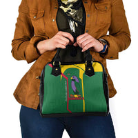 Dominica Flag Shoulder Handbag National Parrot and Stars Design with Motto Apres Bondie C’est La Ter - Wonder Print Shop